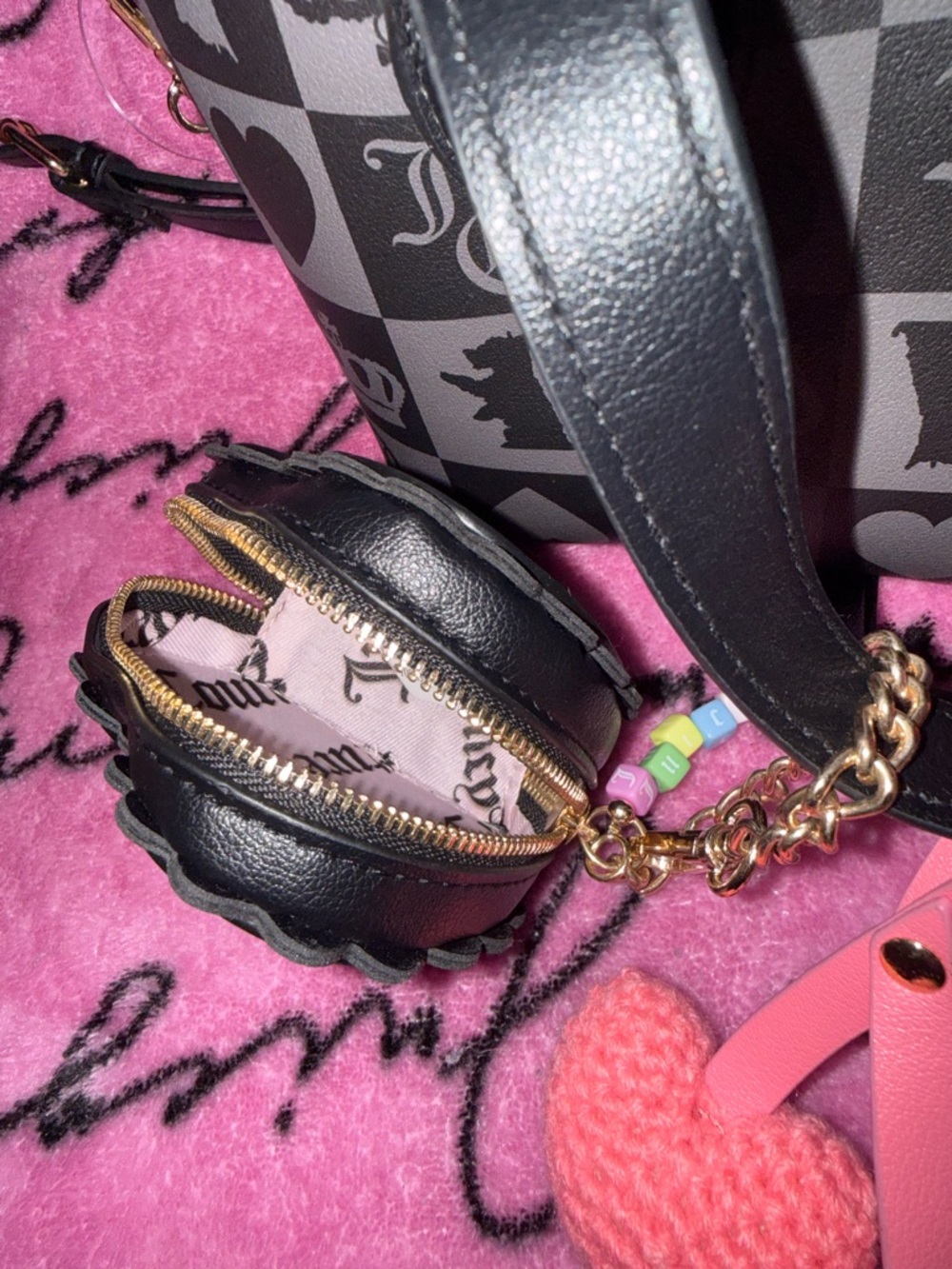 Gray & Pink Crown Print Mini Tote with Heart Charm - Picture 6 of 8